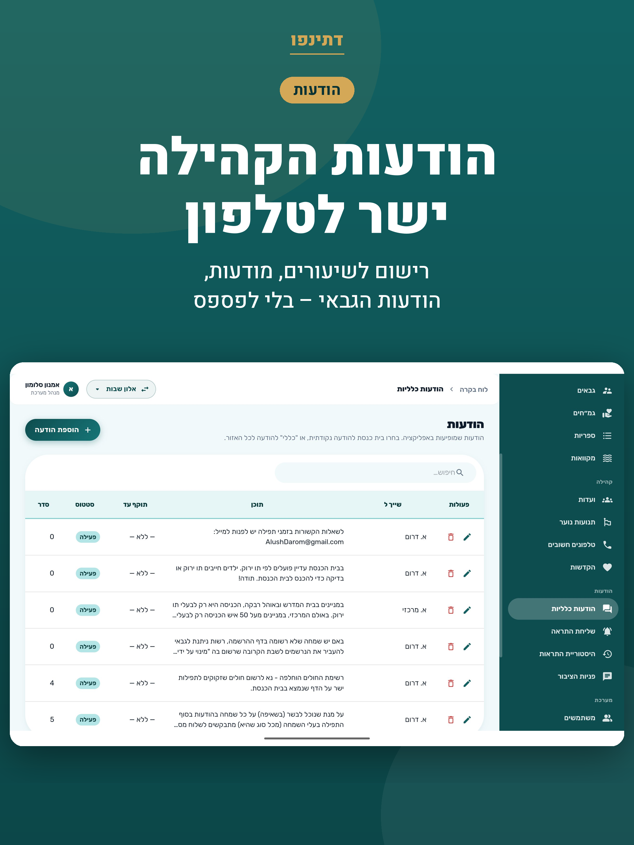 דתינפו - ניהול