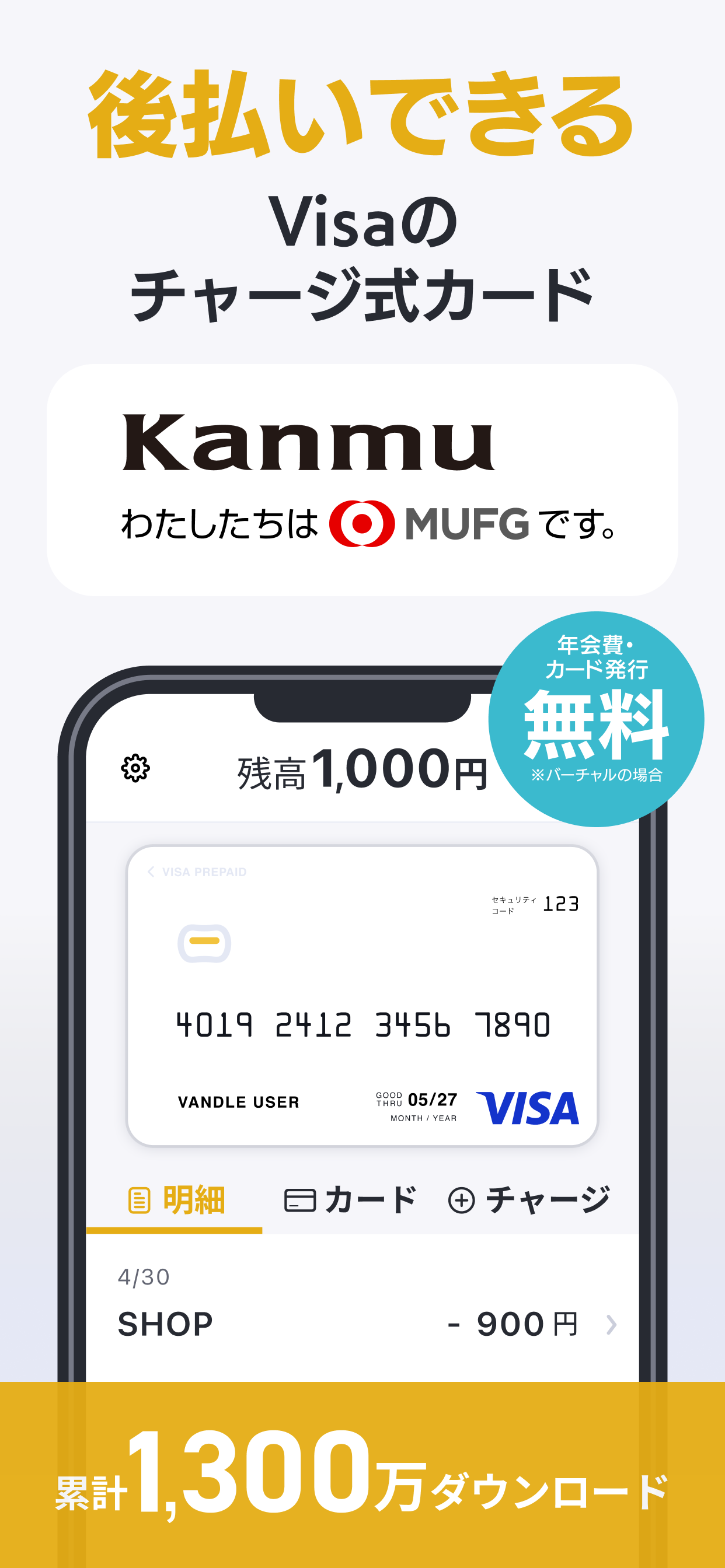 バンドルカード:Visaチャージ式カード、Visaカード