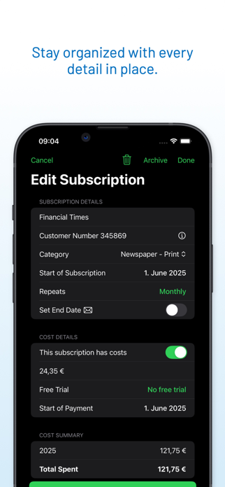 Subscription Organizer Screenshot 6 of 9