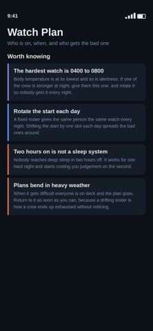 Watch Plan — Crew & Rest iPhone screenshot