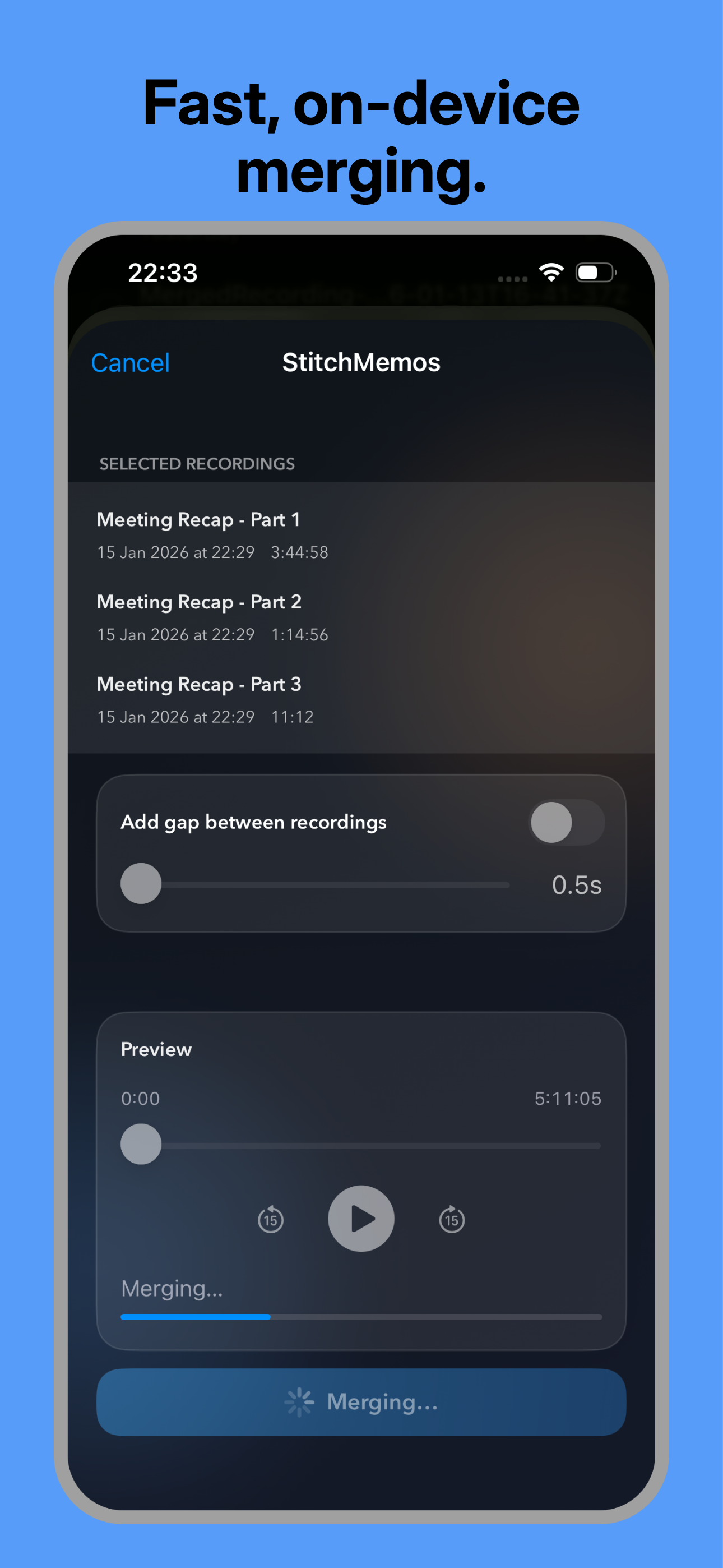 Merge Voice Memos: StitchMemos