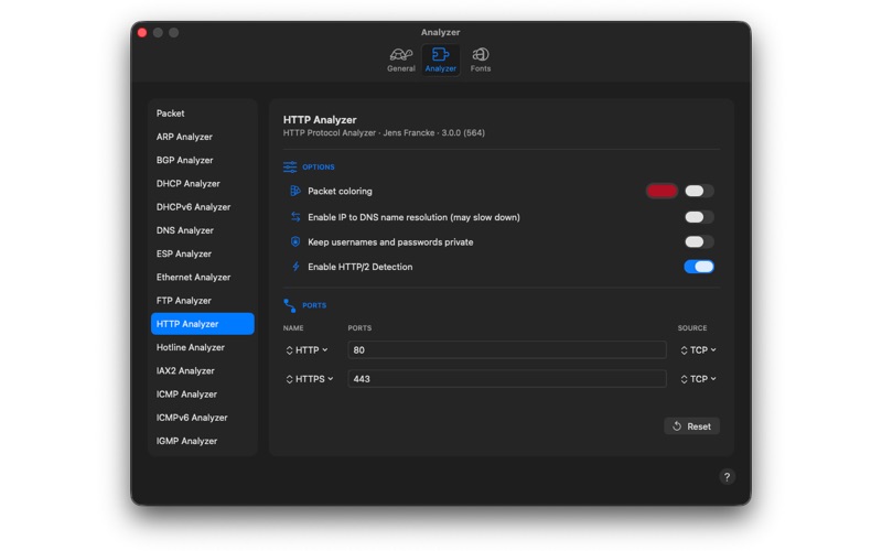 Cocoa Packet Analyzer screenshot