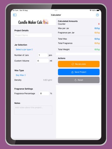 The Candle Maker Calculator iPad screenshot