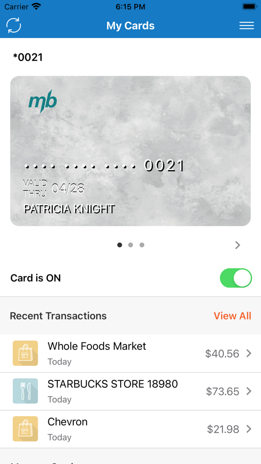 #1. MB Card Secure (iOS) By: The Middlefield Banking Company