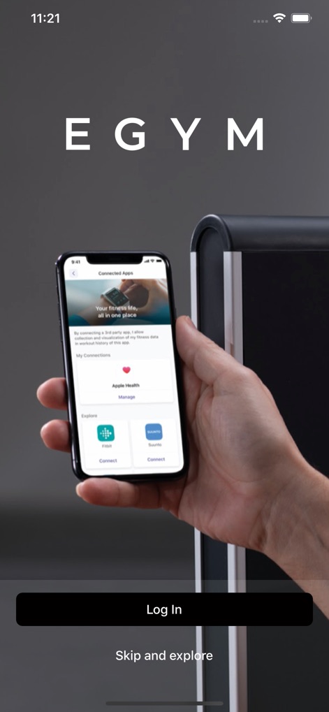 EGYM Fitness - The app showcases its connectivity options, allowing users to effortlessly link with platforms like Apple Health and Fitbit for comprehensive data syncing.