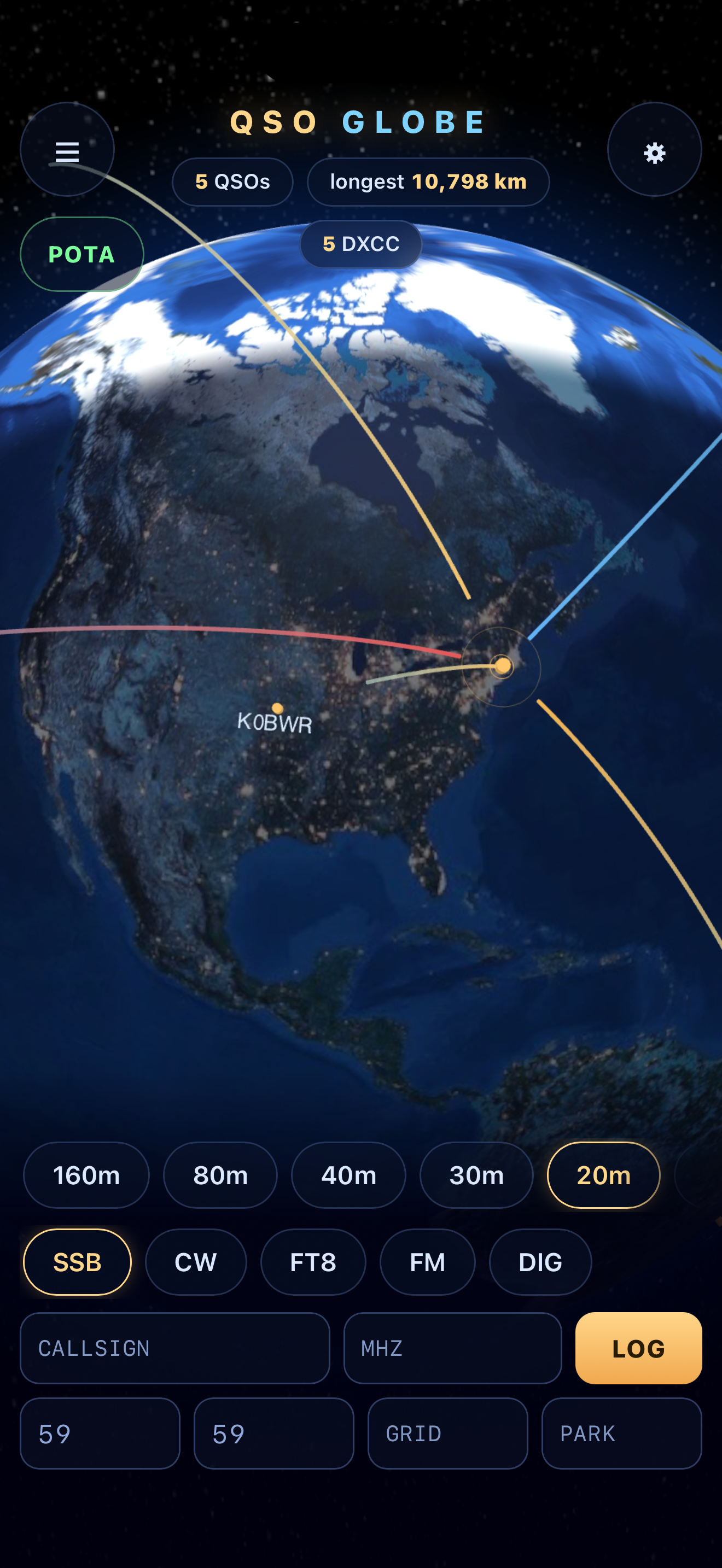 QSO Globe — Ham Radio Log