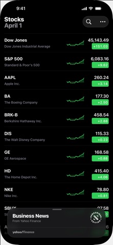 Stocks iPhone screenshot