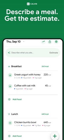 Calvin - AI Calorie Tracker iPhone screenshot