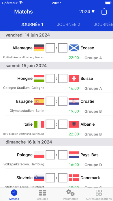 Screenshot #1 pour Calendrier Championnat Europe