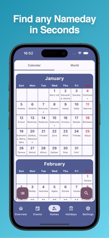 Namedays & Birthdays Calendar iPhone screenshot