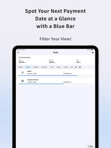 Costly : Subscription Tracker iPad screenshot
