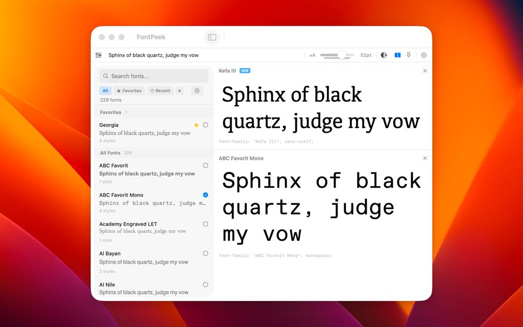 FontPeek screenshot