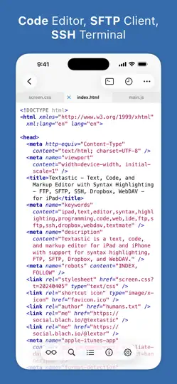 Captura de pantalla de Textastic Code Editor en iPhone 1