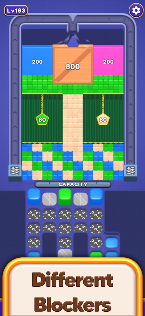 Bounce Blast 3D - Confront unique blocker elements, including high-value numbered blocks and mysterious question-mark blocks, demanding adaptable puzzle-solving strategies.