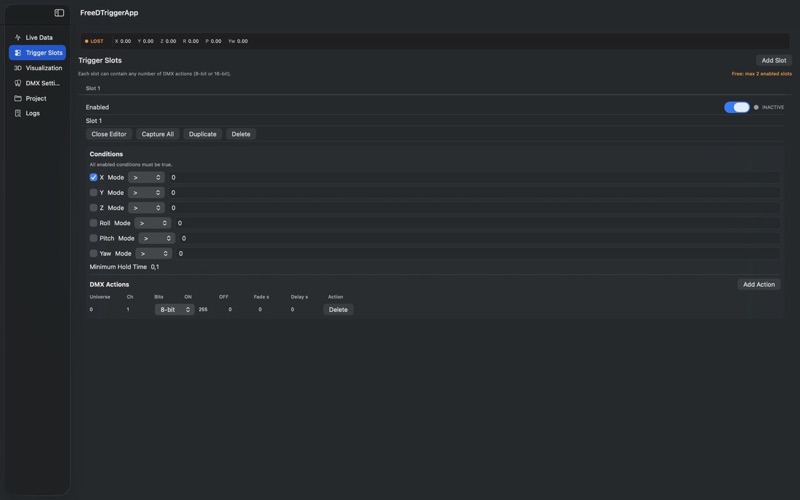 FreeDTriggerApp screenshot
