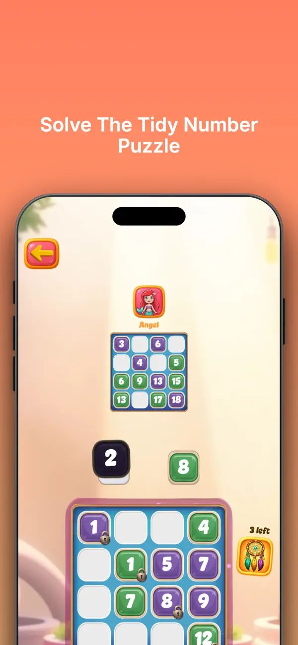 Tile Tidy gameplay on a 4 by 4 number grid