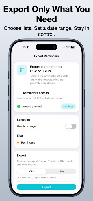 Export Reminders to CSV & JSON Screenshot 2 of 5
