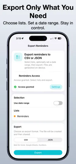Screenshot von Export Reminders To CSV & JSON auf dem iPhone 2