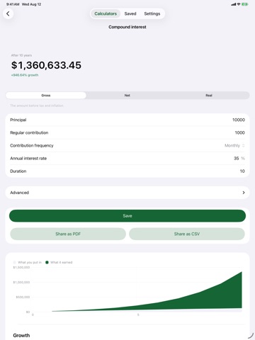 Compound Interest, FIRE, Loan iPad screenshot