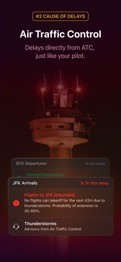 Flighty – Live Flight Tracker App Store screenshot 5, headline “Air Traffic Control”. Has a kicker.