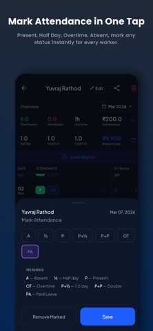 HajriBook - Labour Attendance iPhone screenshot