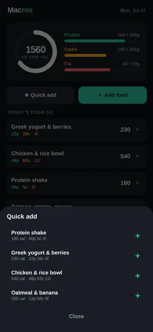 Macros: Protein & Calorie Log screenshot 2
