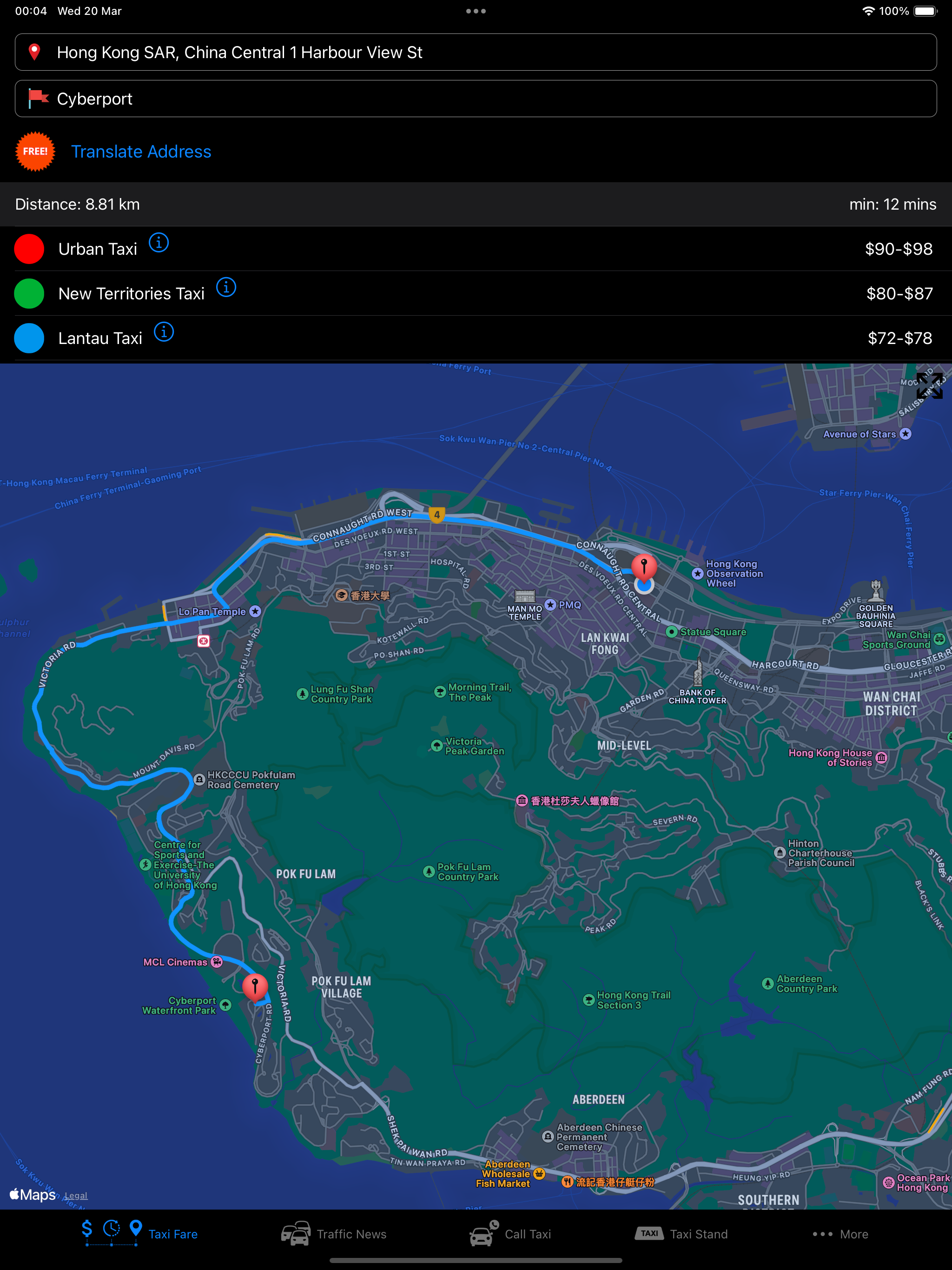 Taxi Fare Calculator in HK