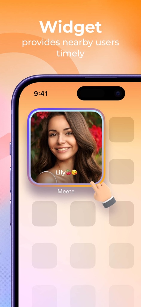 Meete - Meet New Friends - Explore the app's convenient home screen widget, which provides timely updates on nearby users, enabling quick and seamless access to potential connections.