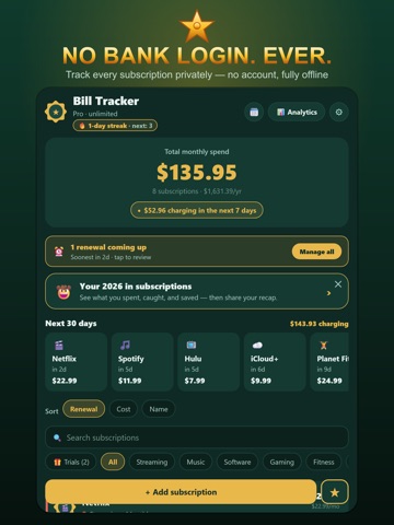 Subscription Tracker: No Bank