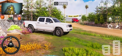 Real Offroad Jeep Driving Game - La aplicación presenta un imponente camión blanco 4x4 listo para la acción, complementado por un minimapa y una interfaz de usuario intuitiva que guía a los jugadores.