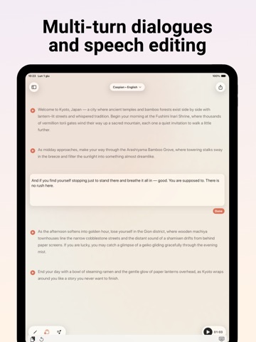 ToneTTS Local Speech Generator iPad screenshot