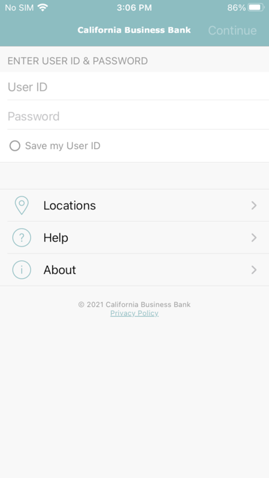 California Business Bank Screenshot