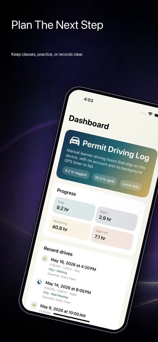 Screenshot #1 pour Permit Driving Log