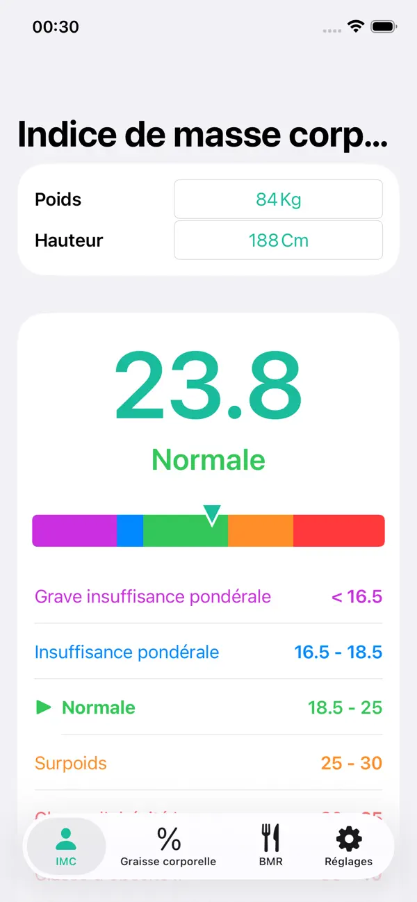 Screenshot #1 pour Calculateur d'IMC simple