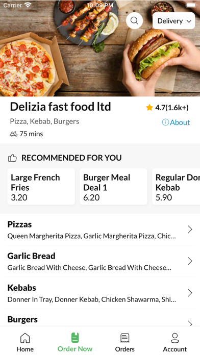 Delizia fast food ltd Screenshot