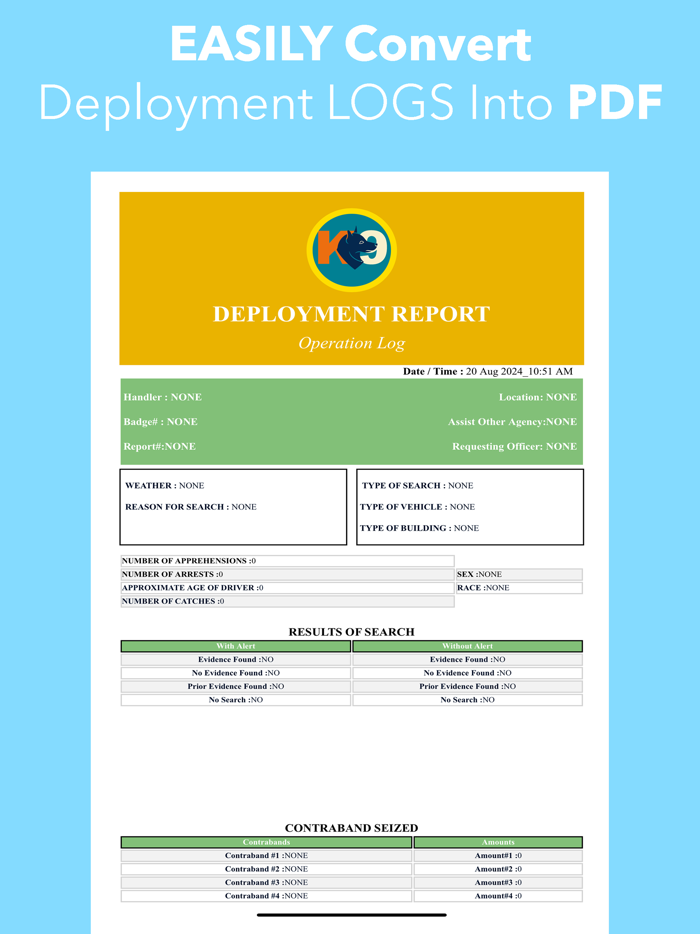 K9 Operation  Training Logs