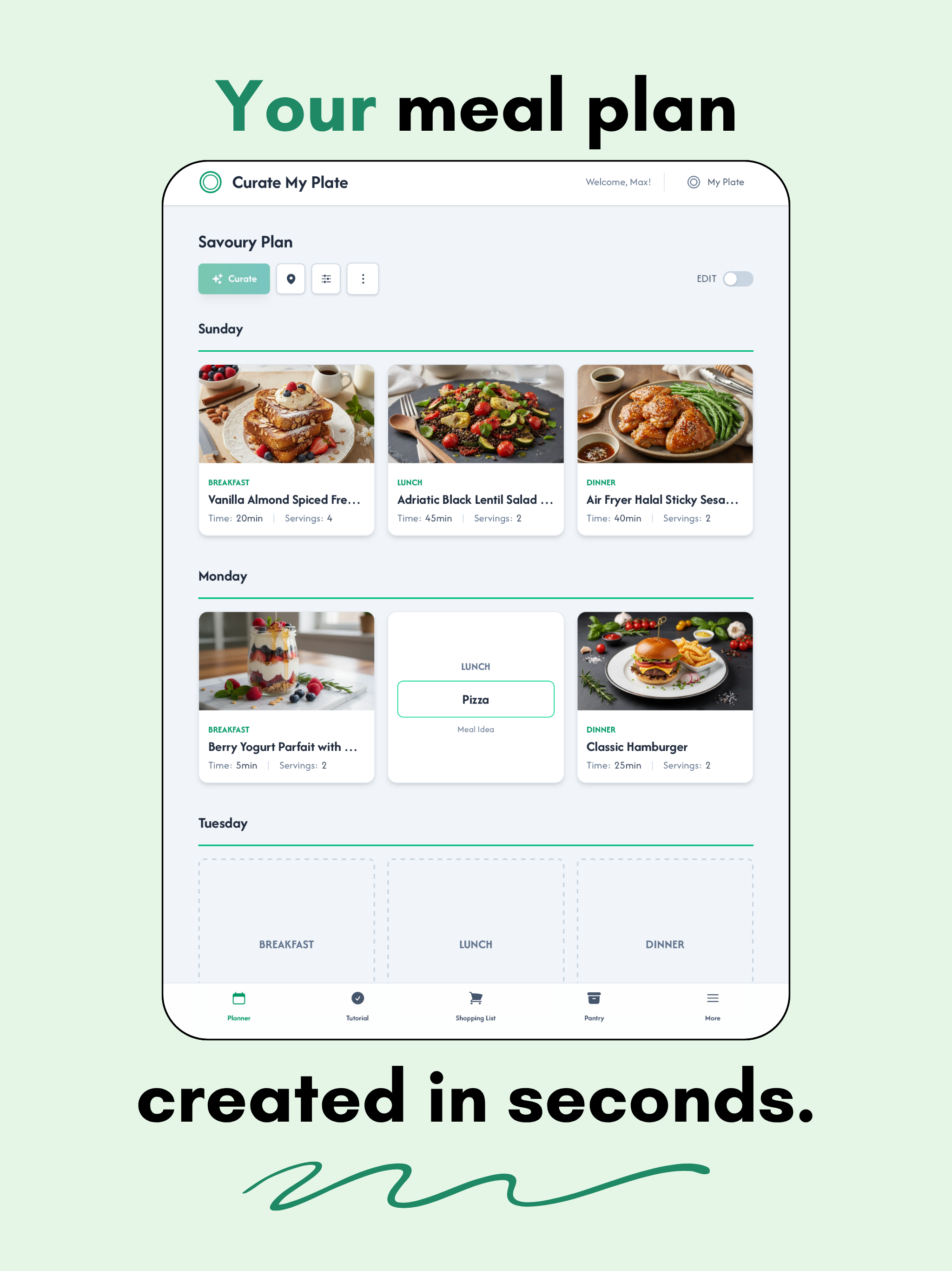 Curate My Plate - Meal Planner