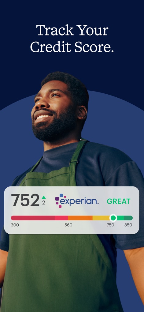 DailyPay On-Demand Pay - Users can effortlessly monitor their credit score, seeing a clear numerical rating like "752" and an overall assessment from "Experian."