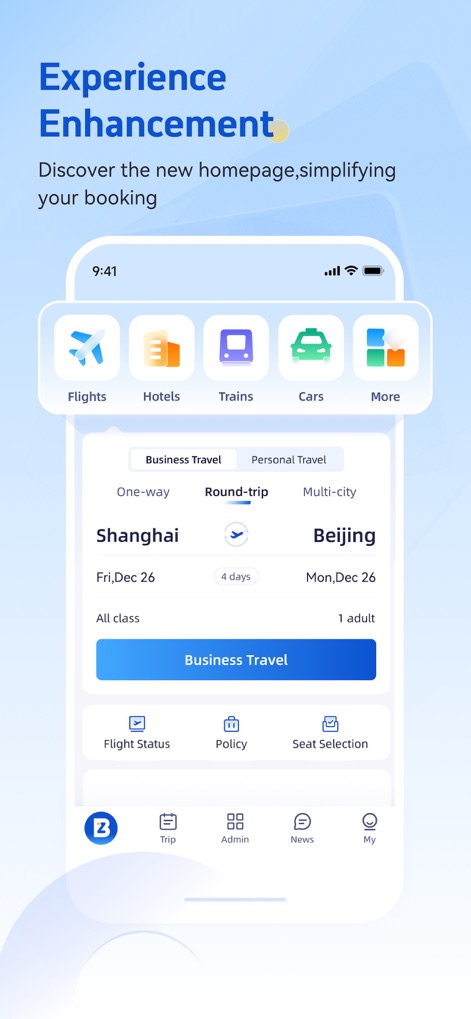 BizTravel-TMC experts - Explore the redesigned homepage with clear navigation tabs for Flights and Hotels, simplifying the booking process.