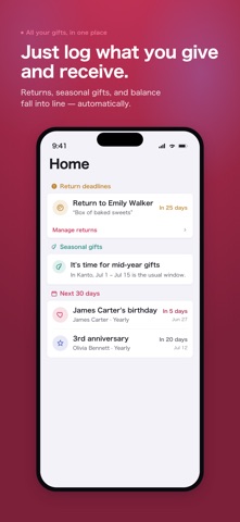 Gift Calendar: Track & Return Screenshot 1 of 5