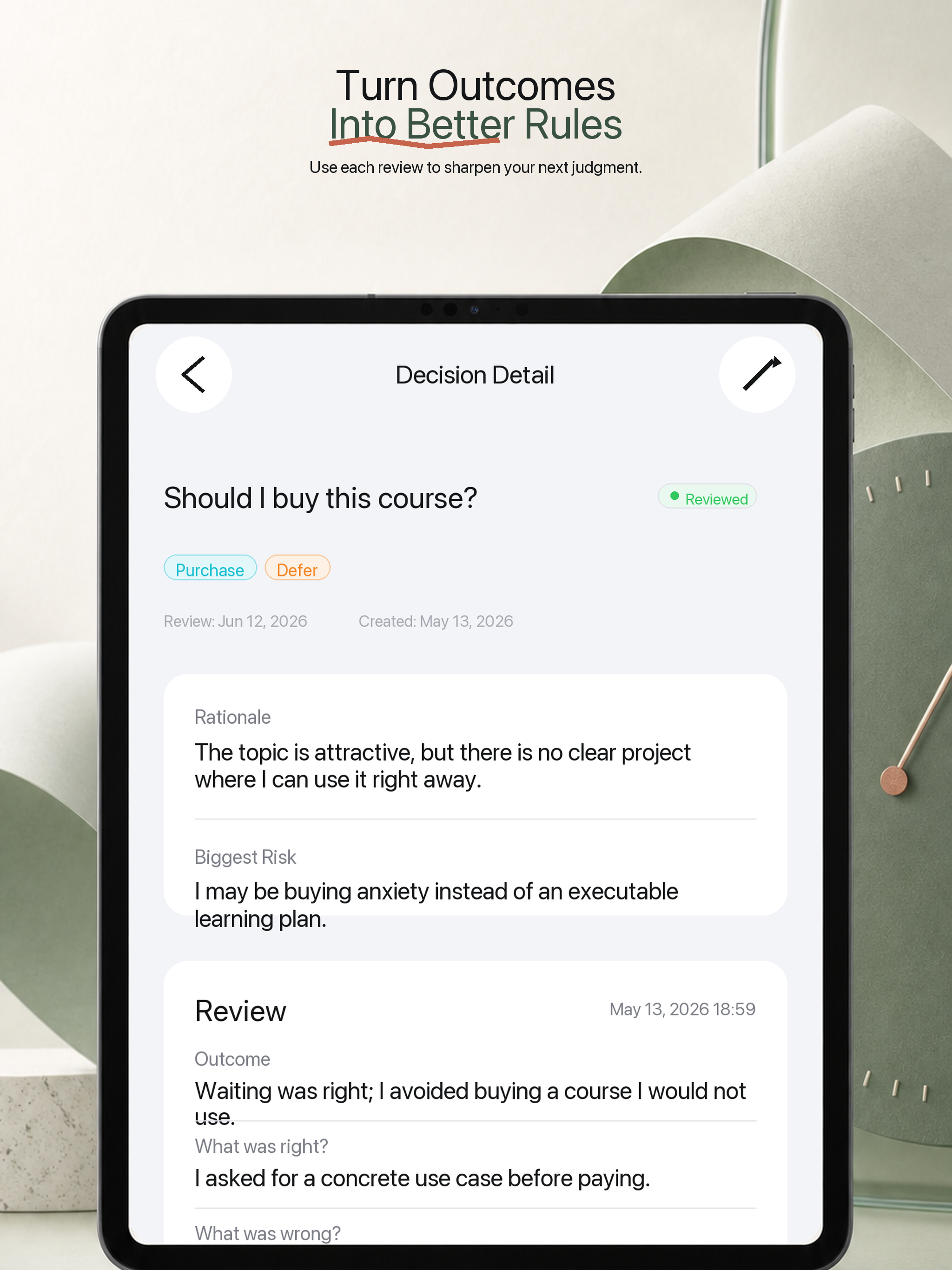Afterwise - Decision Journal