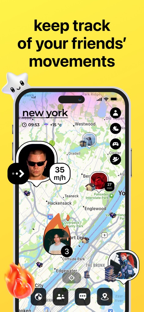 Blink — Friends circle - Explore the interactive map displaying friends' real-time locations and current movement speeds.