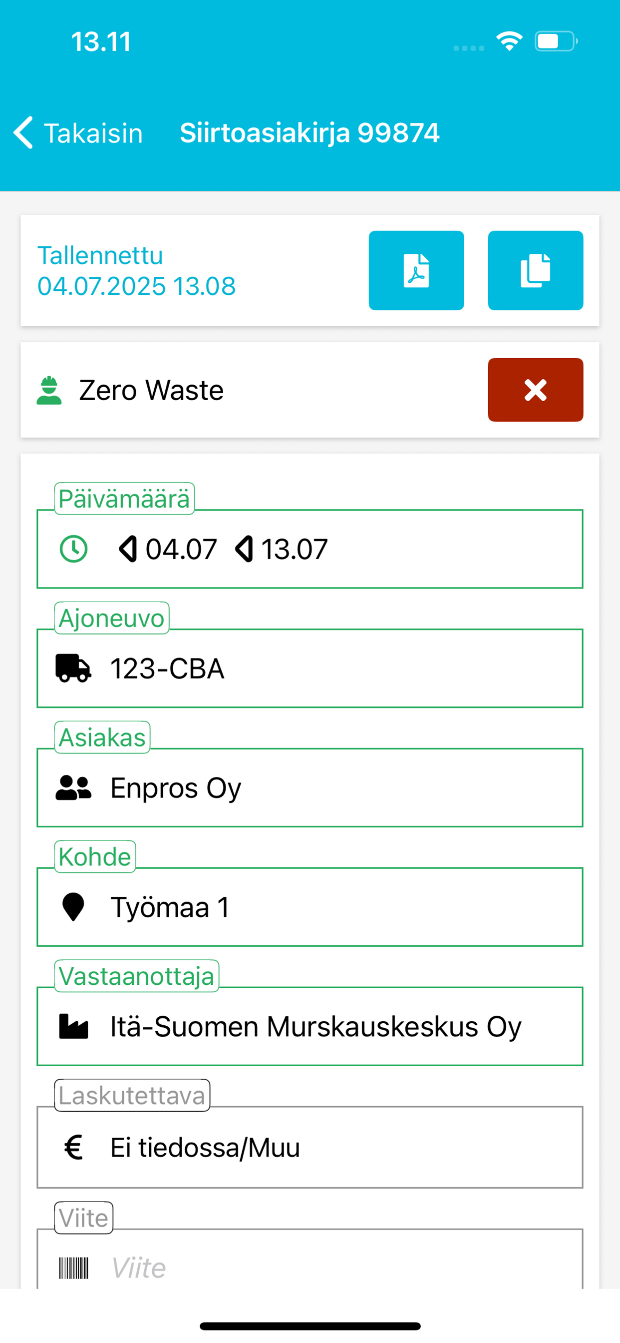 ZeroWaste Siirtoasiakirja