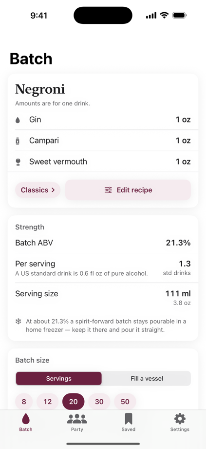 Batch Cocktail Calculator 的 App Store 截图 1
