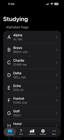 ICS: alphabet, Morse, flags iPhone screenshot