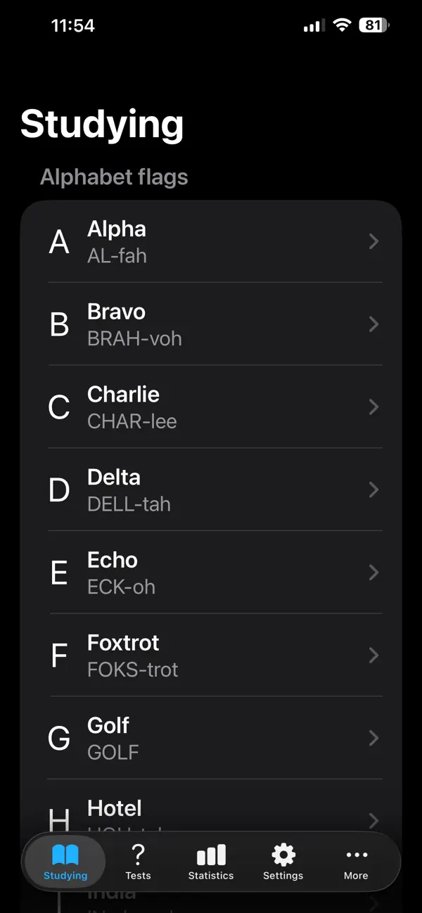 Screenshot #1 pour ICS: alphabet, Morse, flags