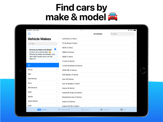 Cars in Movies iPad screenshot 1 - Entertainment app