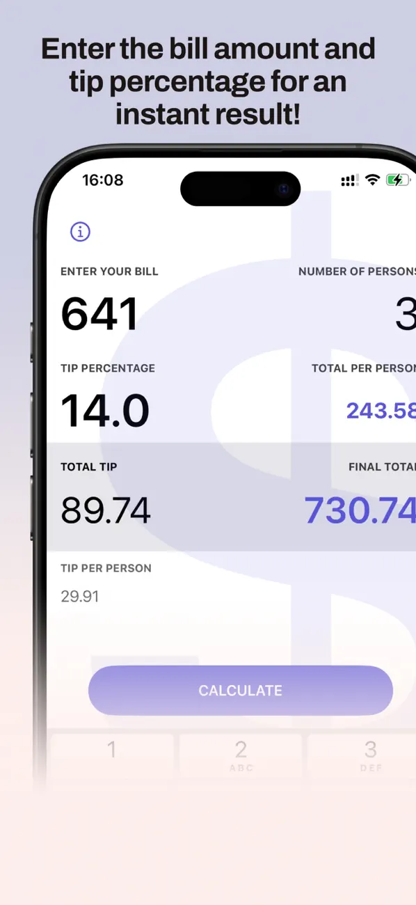 Screenshot #1 pour Tipio – Quick Tip Calculator