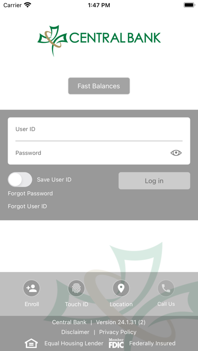 Central Bank Mobile Banking Screenshot