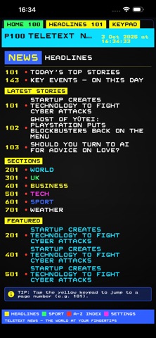 Page100: Telextext News Reader Screenshot 1 of 5
